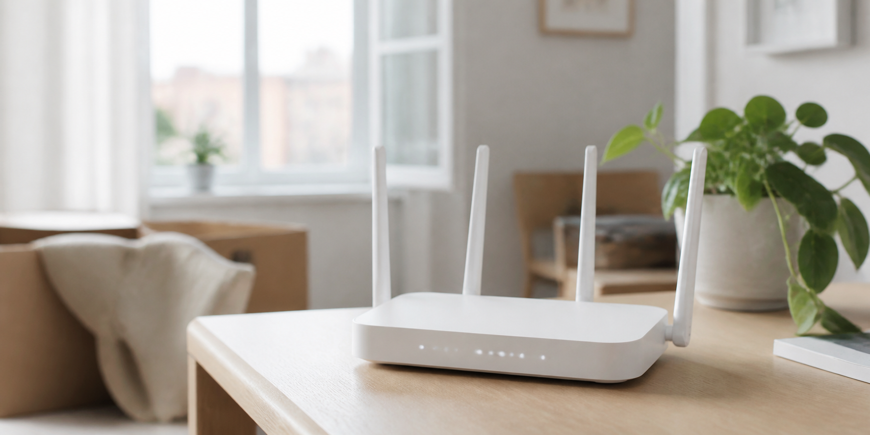 Wifi-router uppställd i nytt hem efter beställt bredband vid flytt